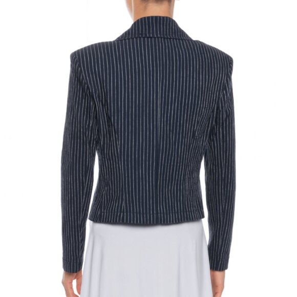 L'AGENCE 'Wayne' Striped Seersucker Cropped Blazer, Navy Blue/Natural Stripe - Picture 3 of 3